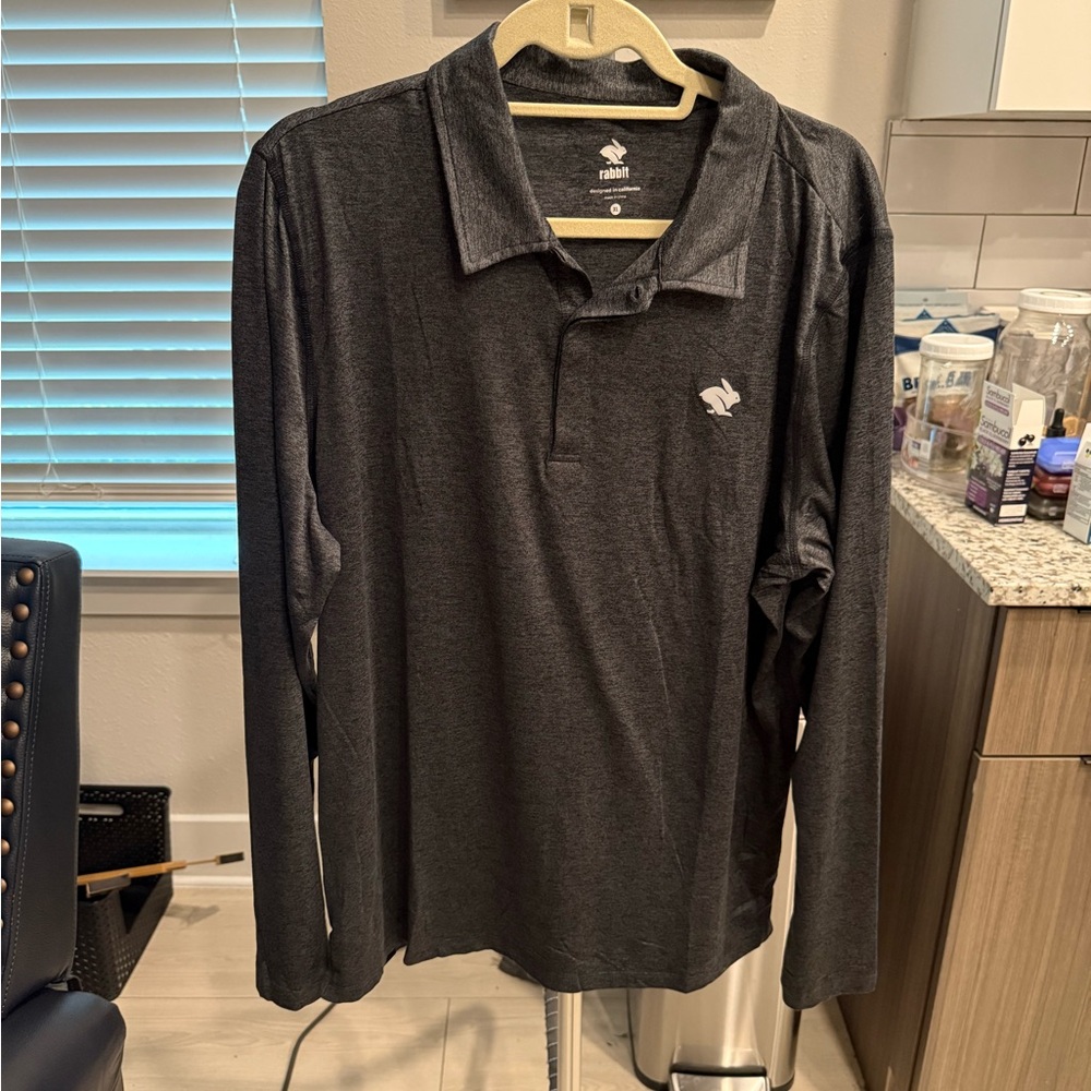 Rabbit Running Black Long Sleeve Super Lightweight Polo Shirt with Modern Fabric